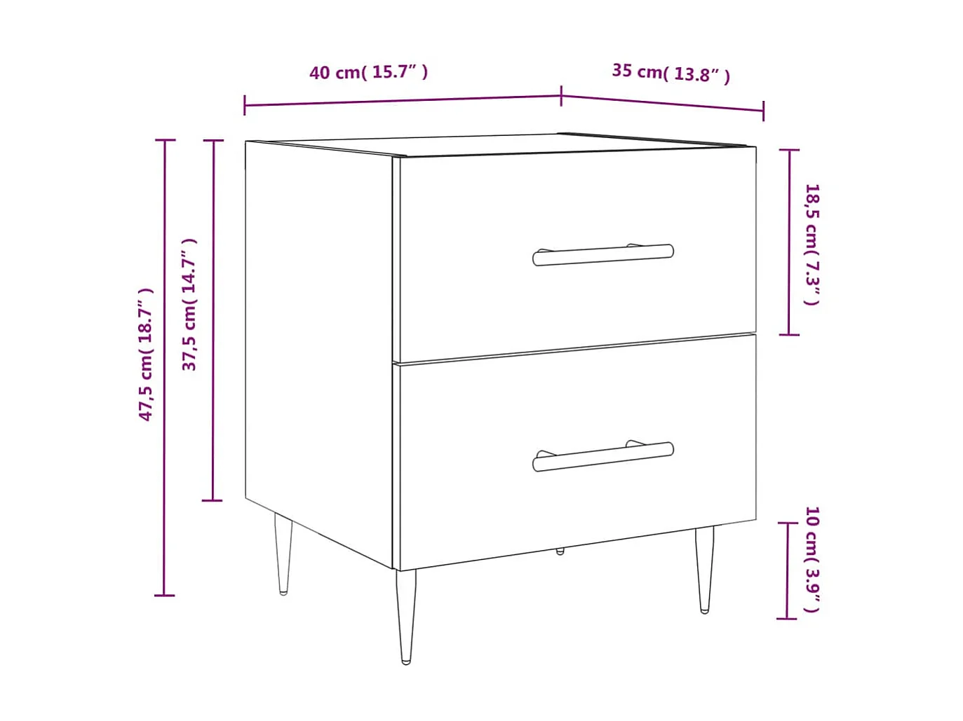 Glanzend wit nachtkastje 40x35x47,5 cm samengesteld hout