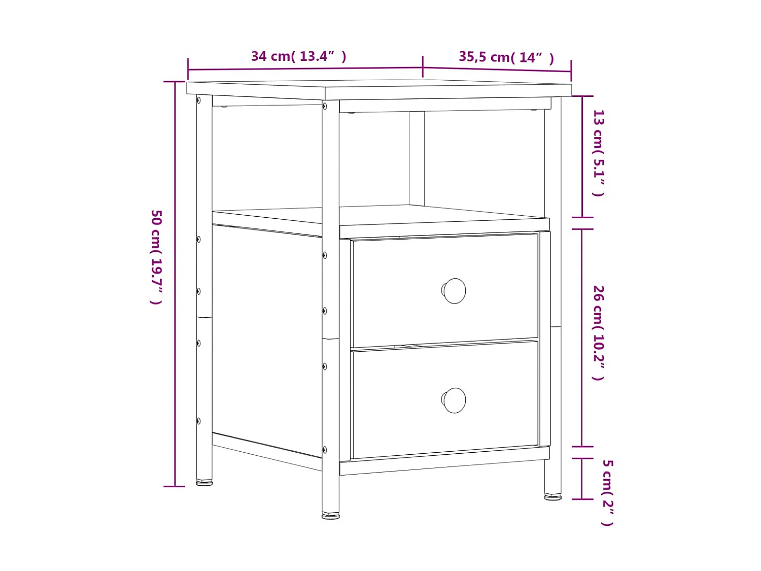 Tables de chevet 2 pcs sonoma gris 34x35,5x50cm bois ingénierie
