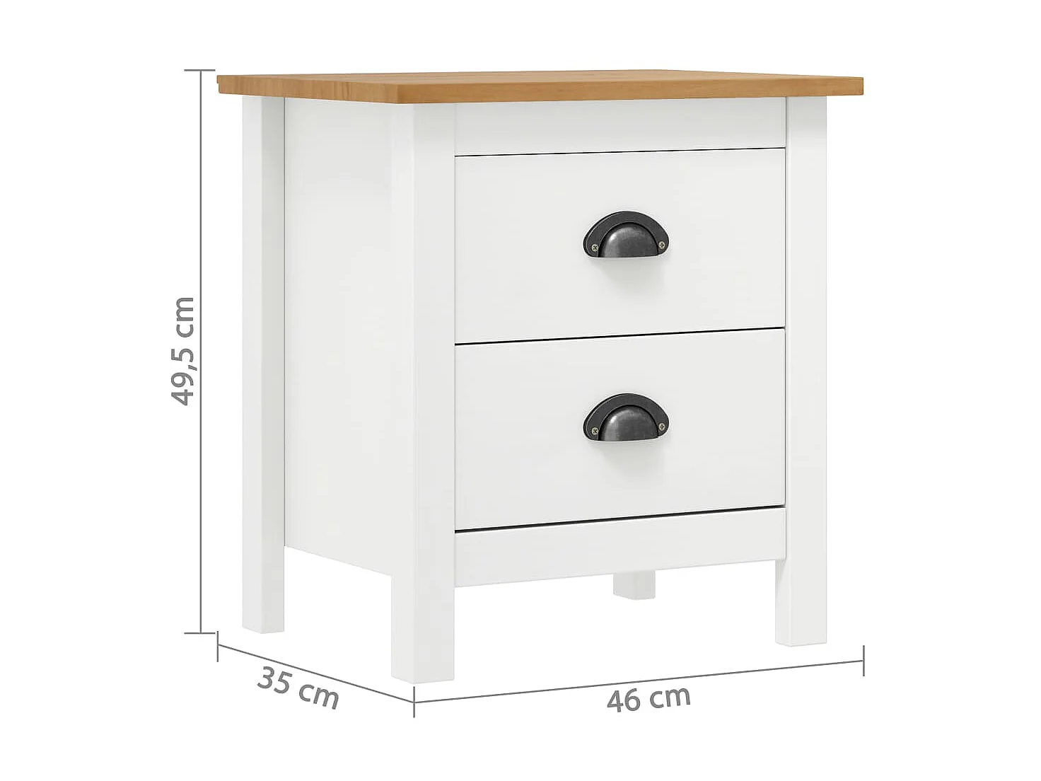 Comodino Hill bianco 46x35x49,5 cm in legno massello di pino