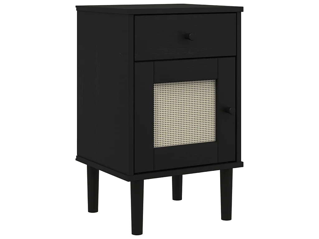 Table de chevet SENJA aspect de rotin noir bois de pin massif