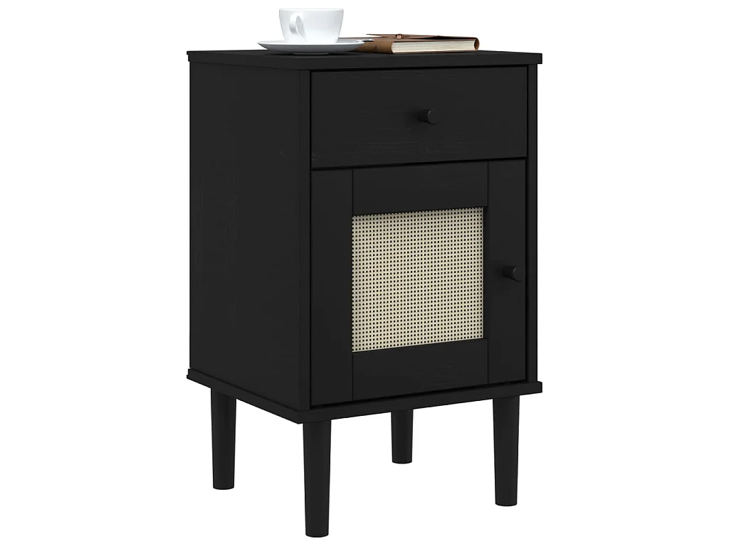 Table de chevet SENJA aspect de rotin noir bois de pin massif