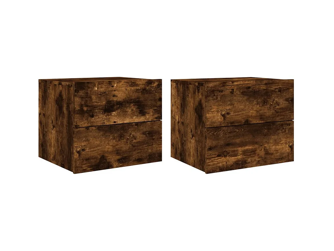 Tables de chevet murales avec lumières LED 2 pcs chêne fumé