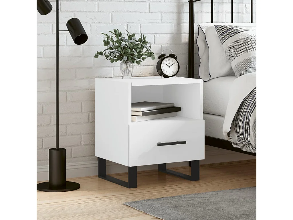 Comodino bianco 40x35x47,5 cm in derivati del legno