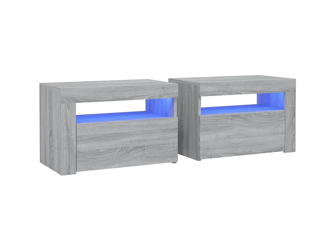Tables de chevet 2 pcs avec LED sonoma gris 60x35x40 cm
