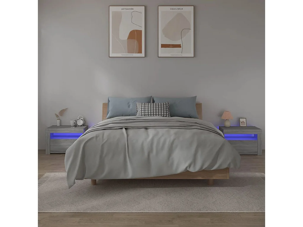 Mesas de cabeceira 2 peças com LED sonoma cinza 60x35x40 cm
