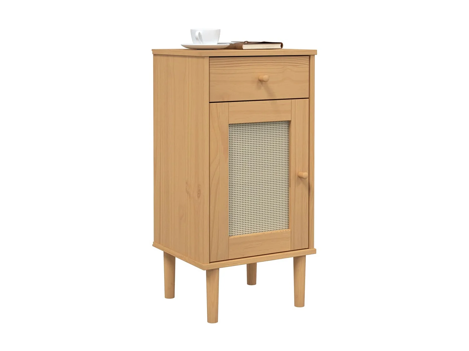 Table de chevet SENJA aspect de rotin marron bois de pin massif