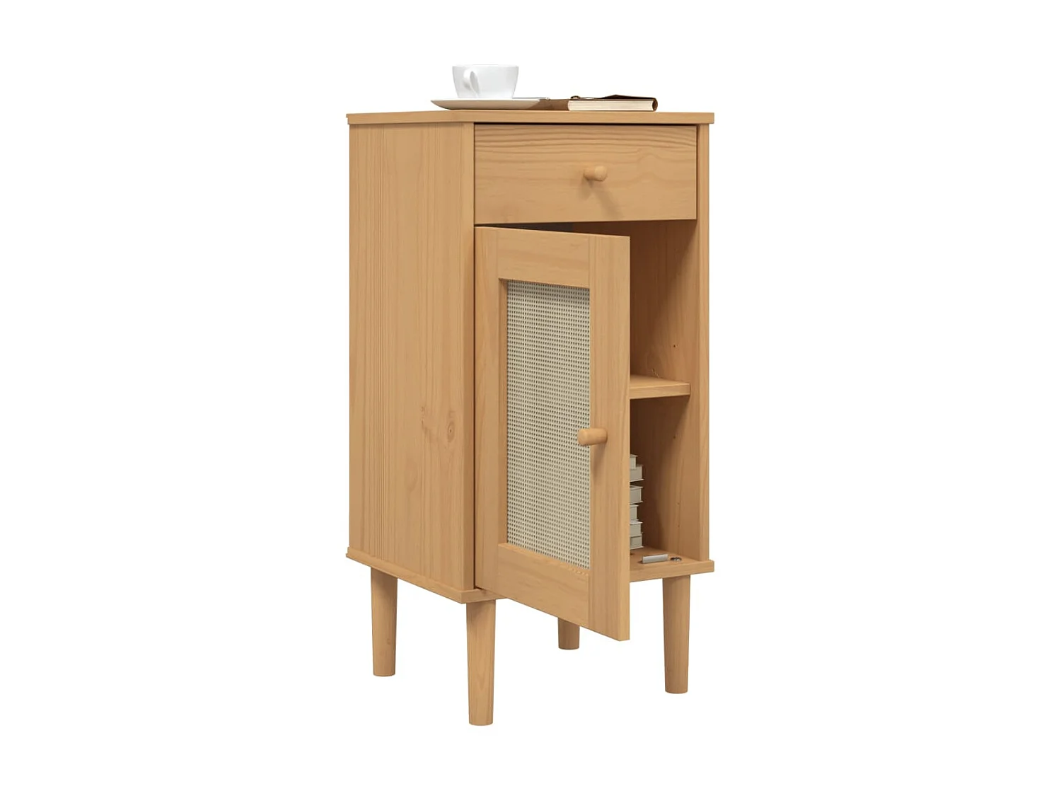 Table de chevet SENJA aspect de rotin marron bois de pin massif