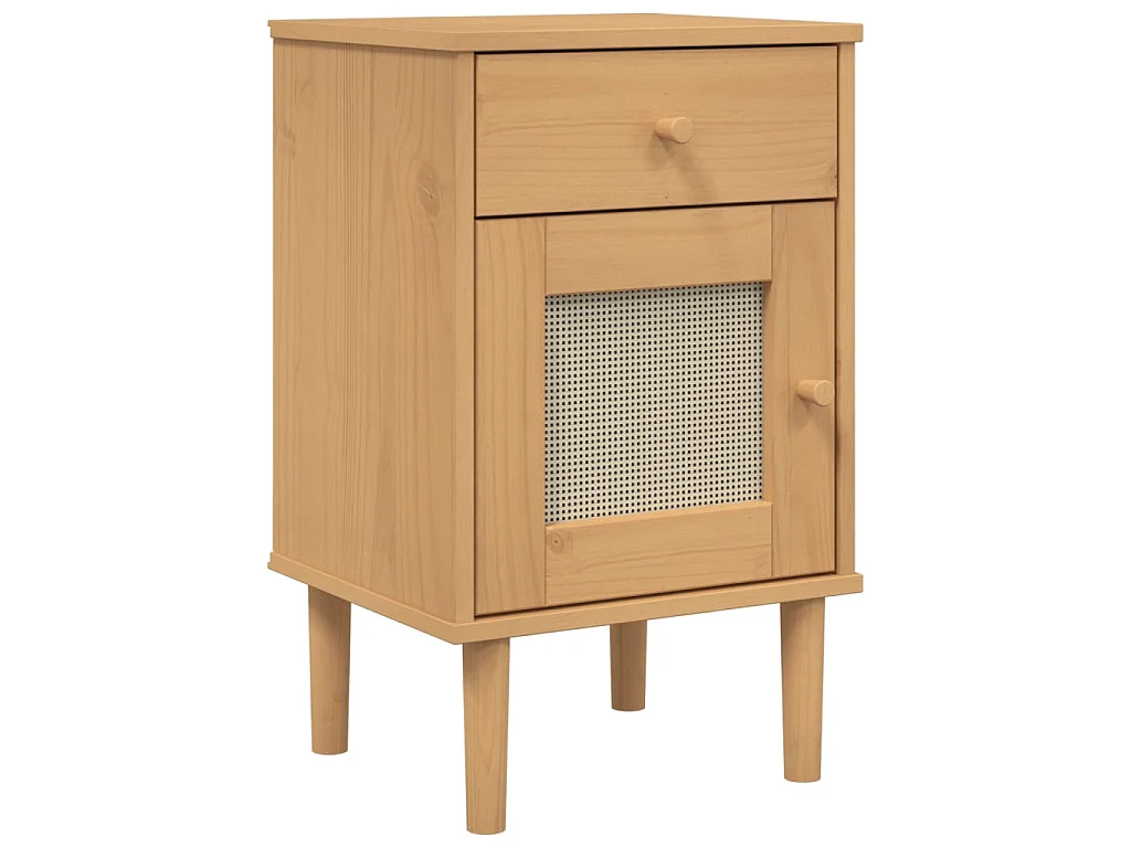 Table de chevet SENJA aspect de rotin marron bois de pin massif