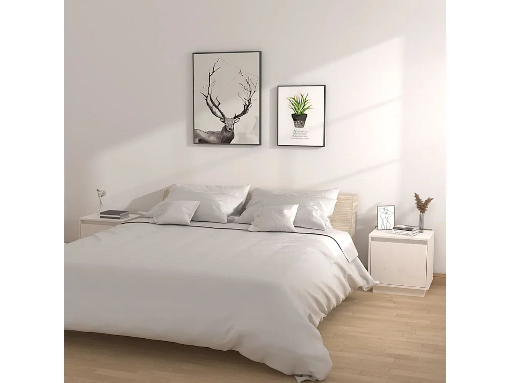 Nachtkastjes 2 stuks Wit 40x30x40 cm Massief grenenhout