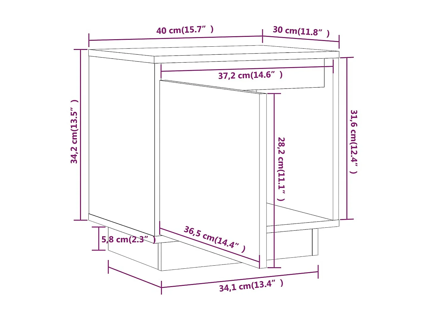 Nachtkastjes 2 stuks Wit 40x30x40 cm Massief grenenhout
