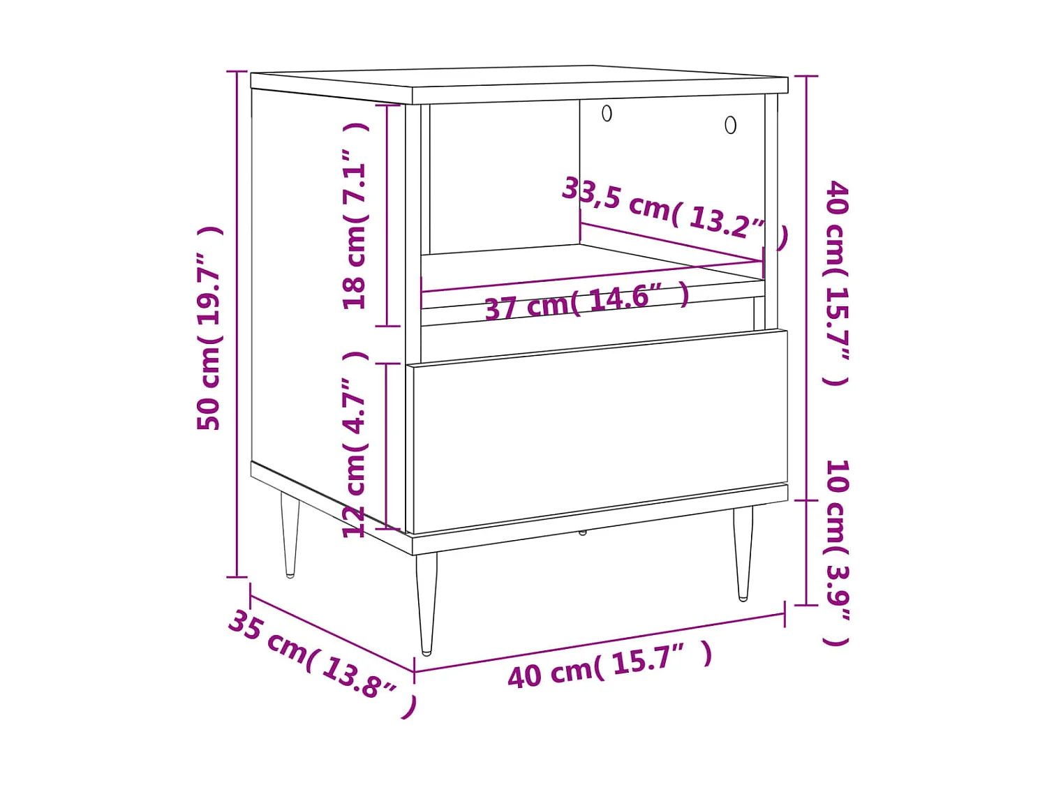 Tables de chevet 2 pcs gris béton 40x35x50 cm bois d’ingénierie