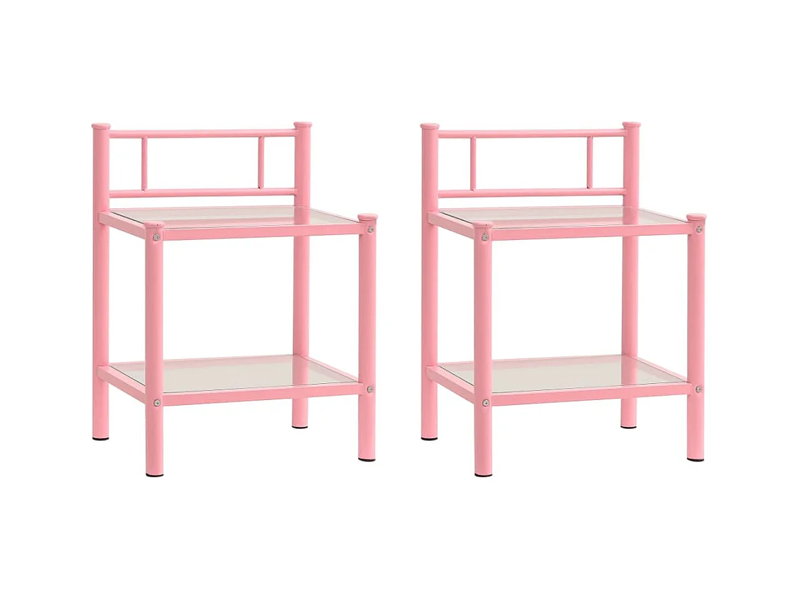Tables de chevet 2 pcs Rose et transparent Métal et verre
