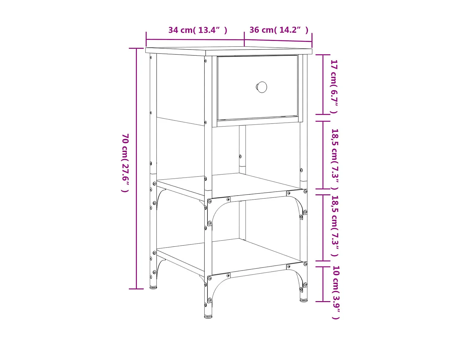 Tables de chevet 2 pcs sonoma gris 34x36x70 cm bois ingénierie
