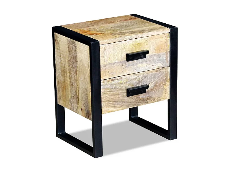 Beistelltisch mit 2 Schubladen 43 x 33 x 51 cm Massives Mangoholz