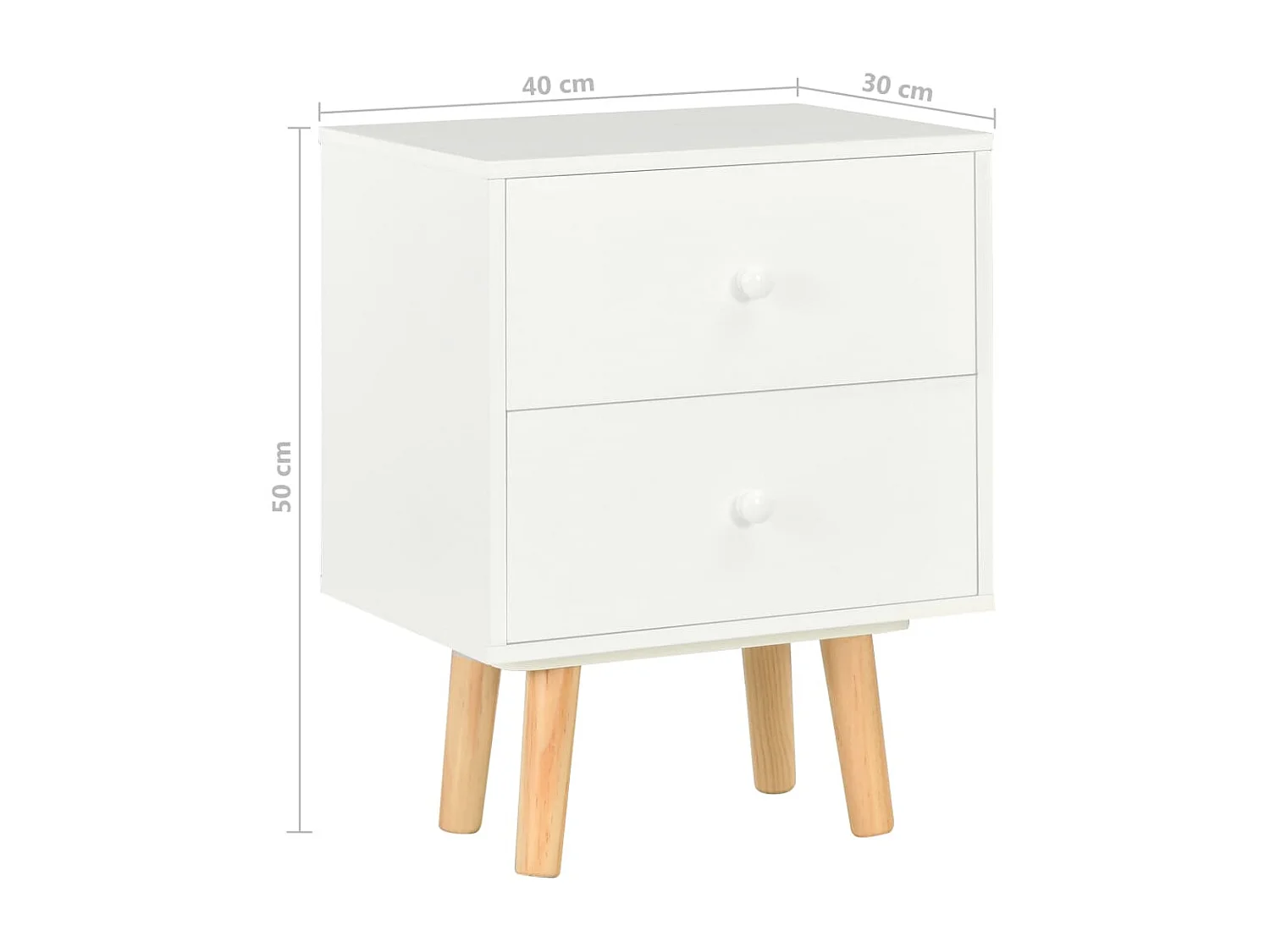 Nachtkastjes 2 stuks Wit 40 x 30 x 50 cm Massief grenen