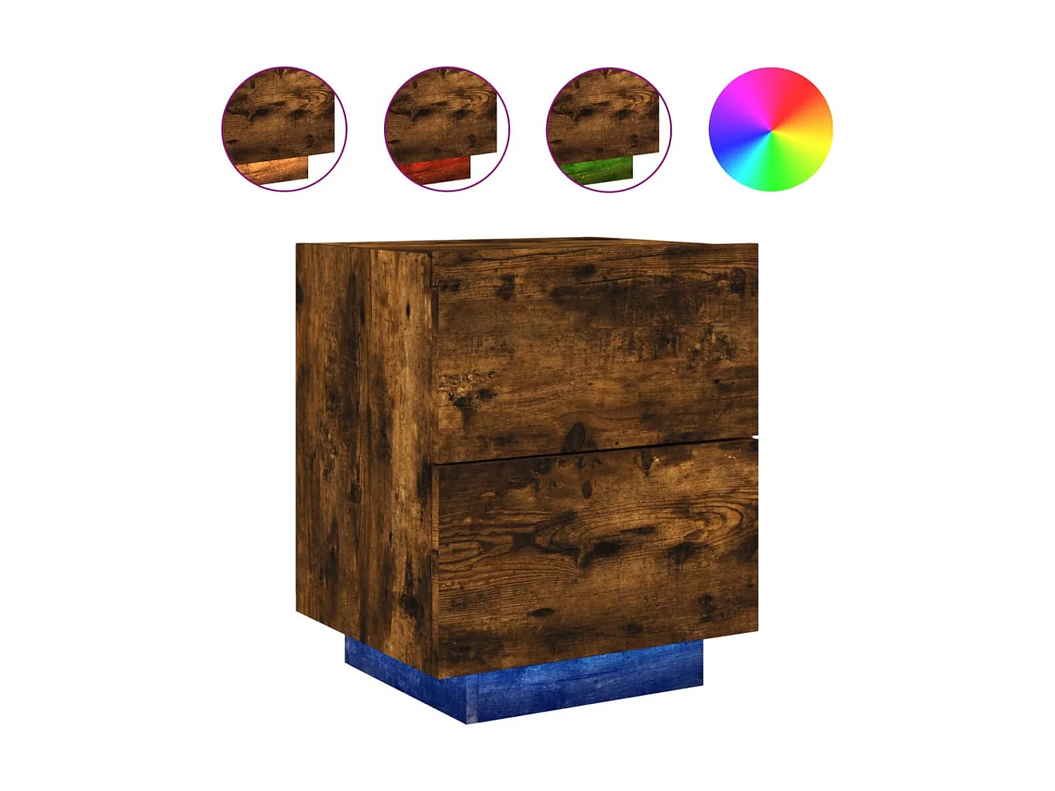 Armoire de chevet et lumières LED chêne fumé bois d'ingénierie