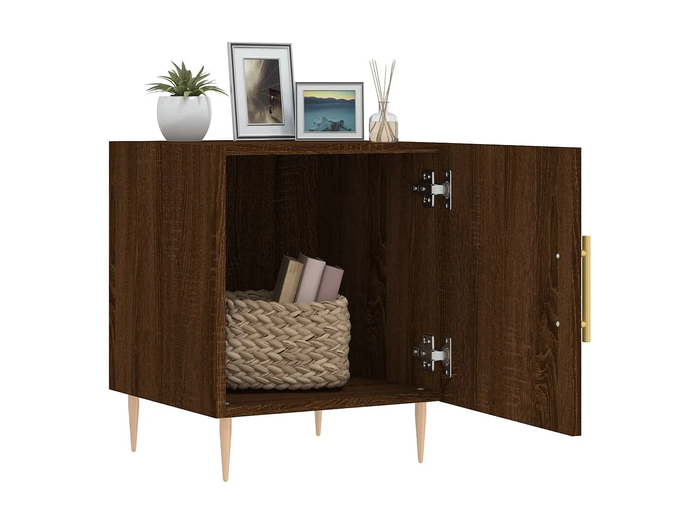 Mesa de cabeceira em carvalho castanho 40x40x50 cm madeira trabalhada