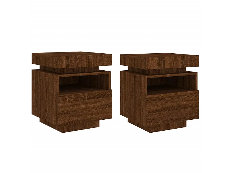 Mesitas de noche con luces LED 2 piezas roble marrón