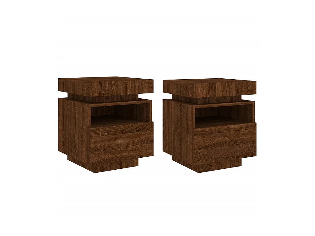 Comodini con luci LED 2 pz rovere marrone