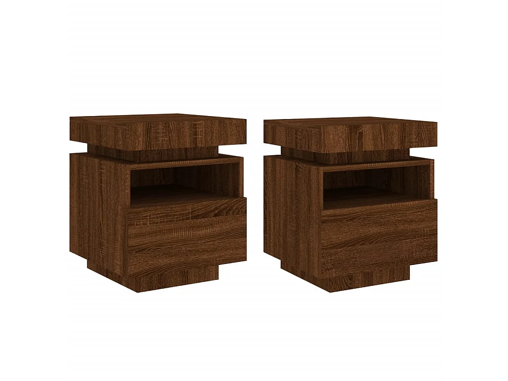 Nachttische mit LED-Leuchten, 2 Stück, braune Eiche