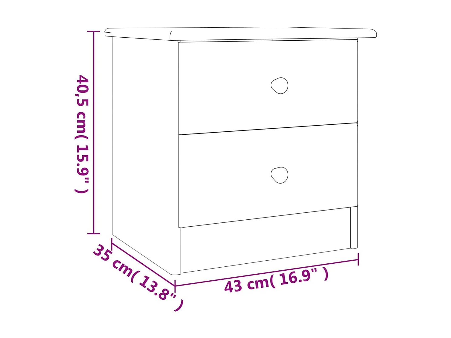 Mesita de noche ALTA blanca 43x35x40,5 cm madera maciza de pino