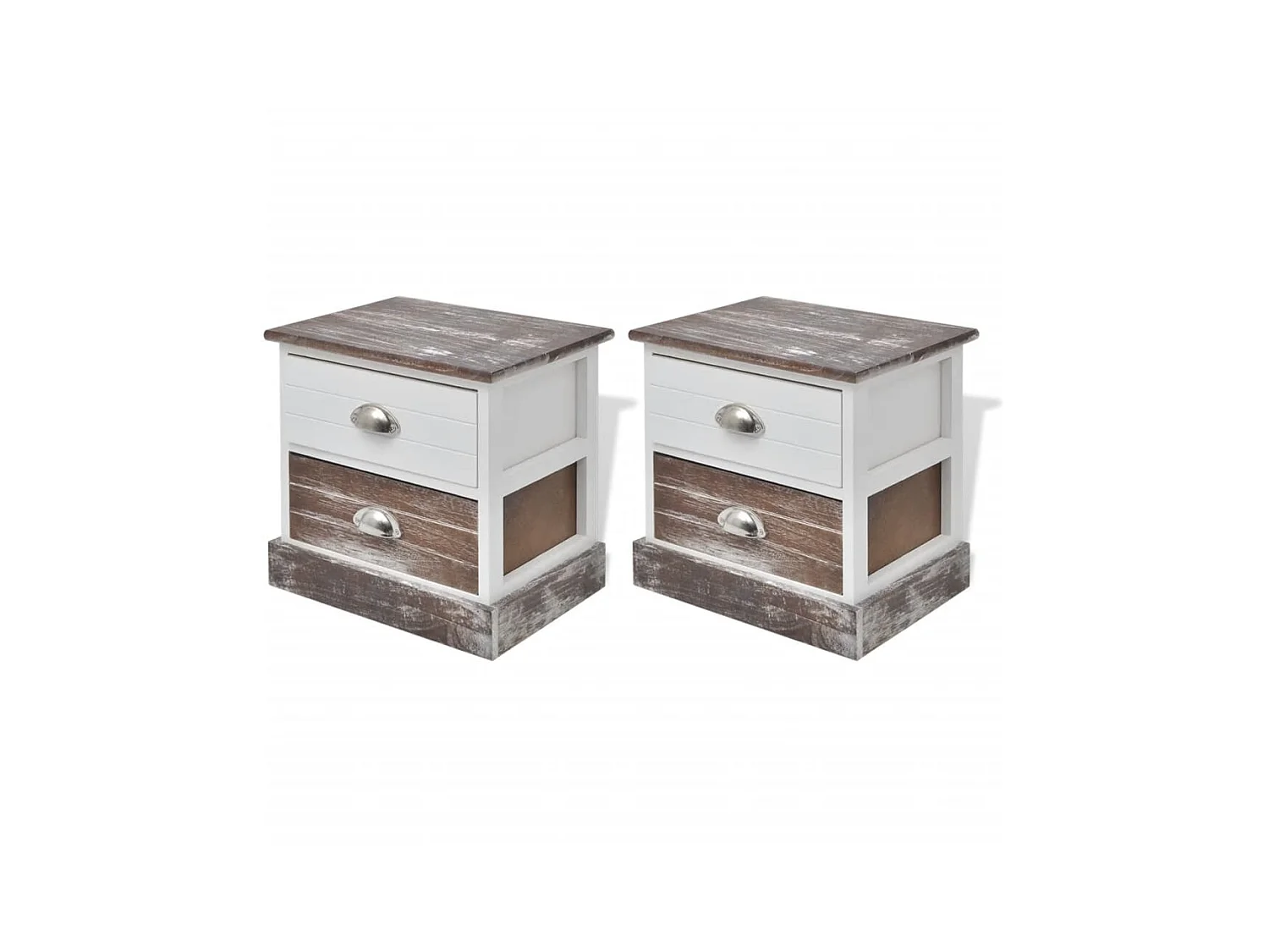 Table de chevet 2 pcs Marron et Blanc