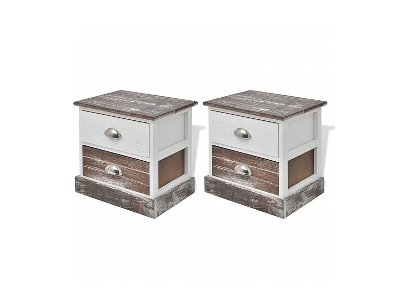 Table de chevet 2 pcs Marron et Blanc