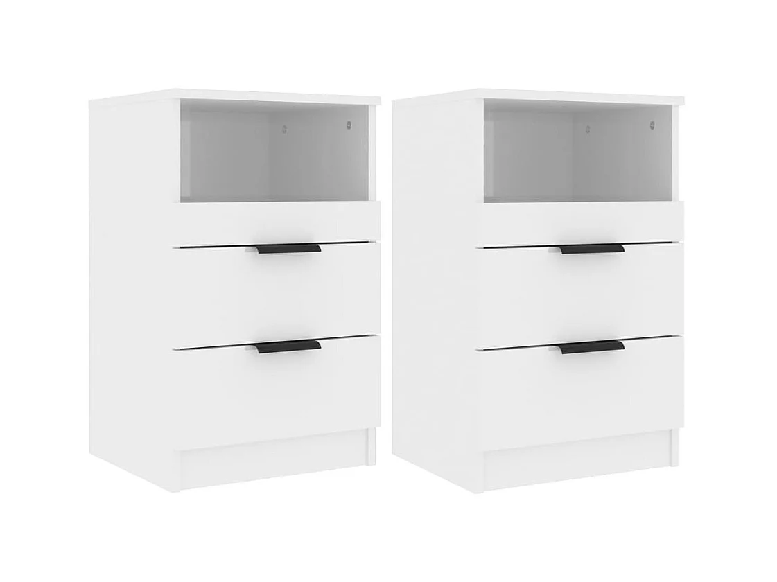 Comodini 2 pz. MDF bianco lucido