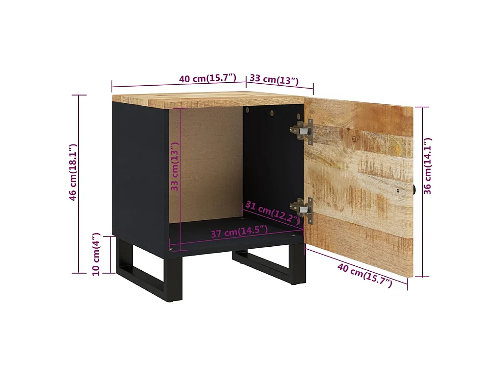 Table de chevet 40x33x46 cm Bois de manguier solide