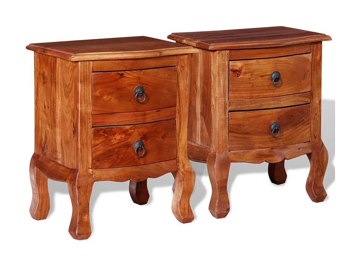 Tables de chevet avec tiroirs 2 pcs Bois d'acacia massif