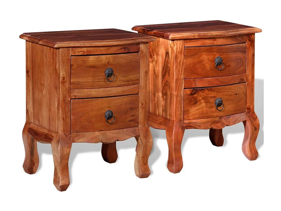 Tables de chevet avec tiroirs 2 pcs Bois d'acacia massif