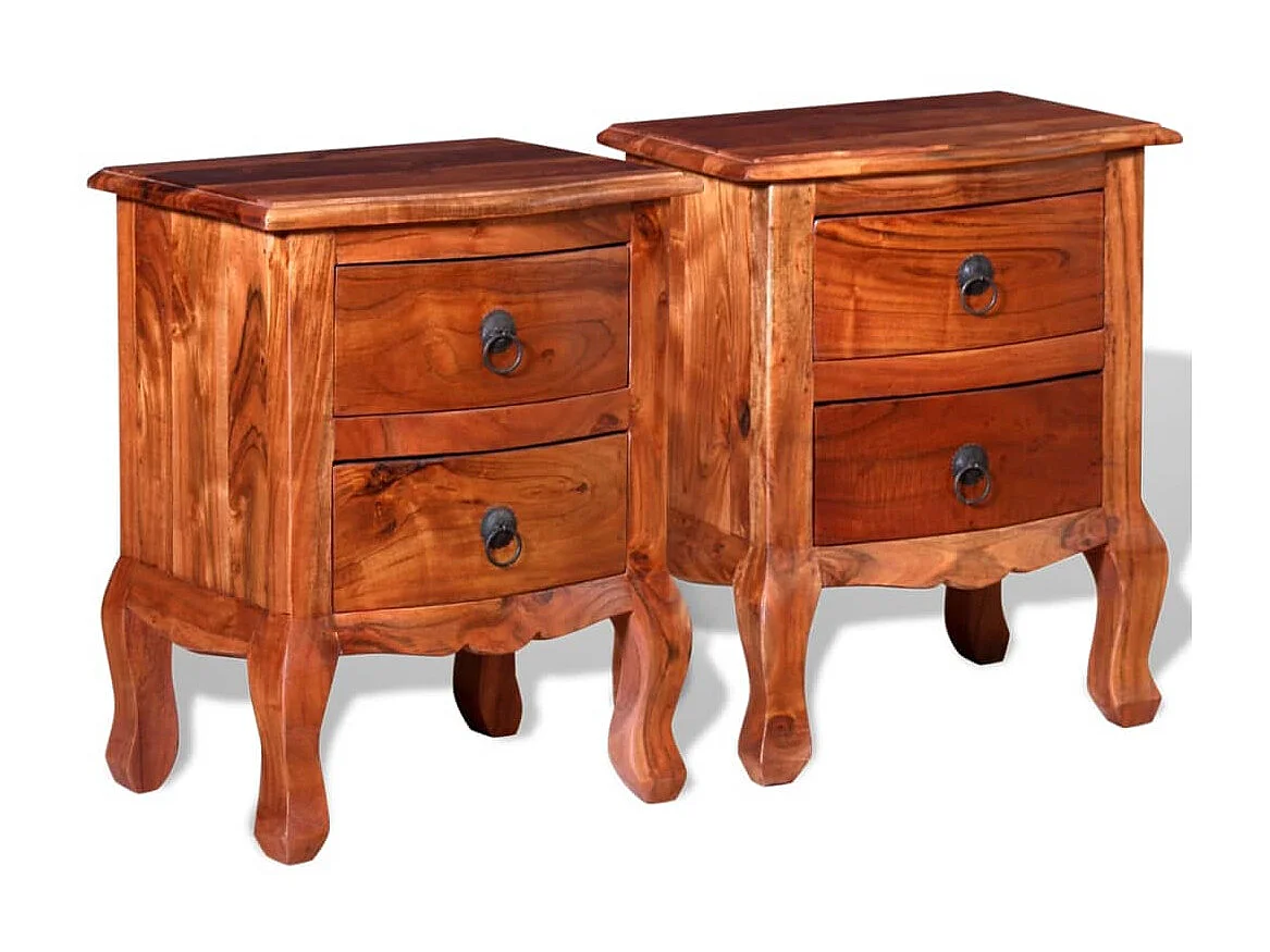 Tables de chevet avec tiroirs 2 pcs Bois d'acacia massif