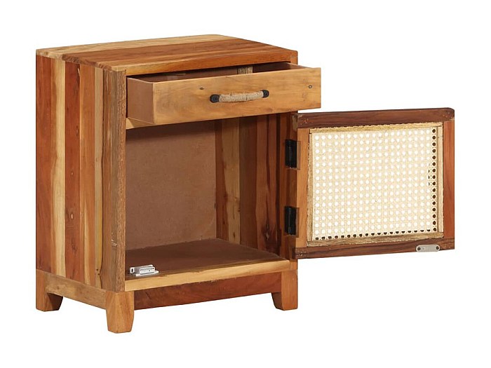 Table De Chevet-Table De Nuit 40 X 30 X 50 Cm Bois De Récupération Et Acier