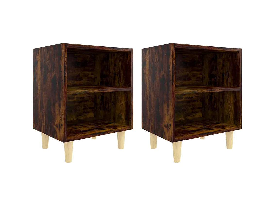 Nachtkastjes en houten poten 2 stuks Gerookt eiken 40x30x50 cm