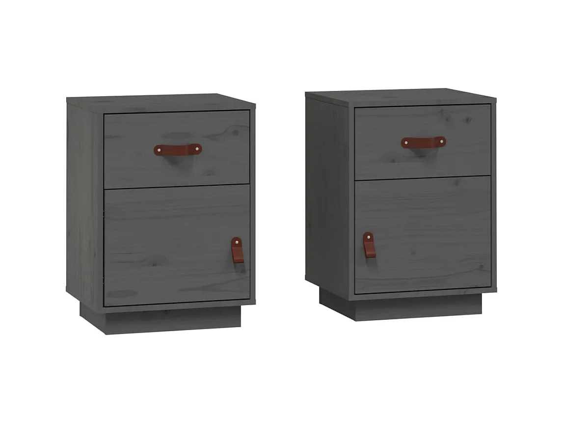 Comodini 2 pz Grigio 40x34x55 cm Legno di pino massiccio