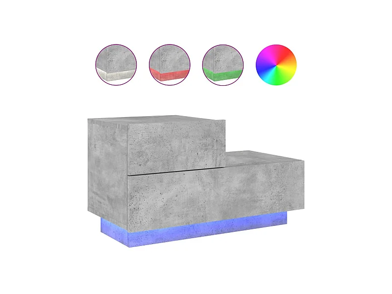 Comodino con luci led grigio cemento 70x36x40,5 cm