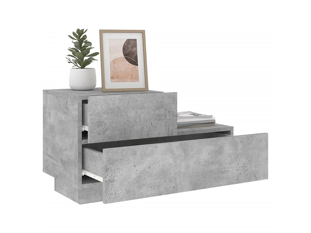 Table de chevet avec lumières LED gris béton 70x36x40,5 cm