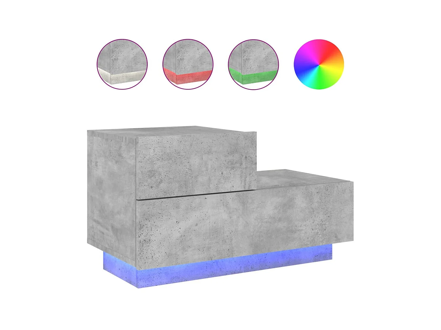 Nachtkastje met betongrijze LED-lampjes 70x36x40,5 cm