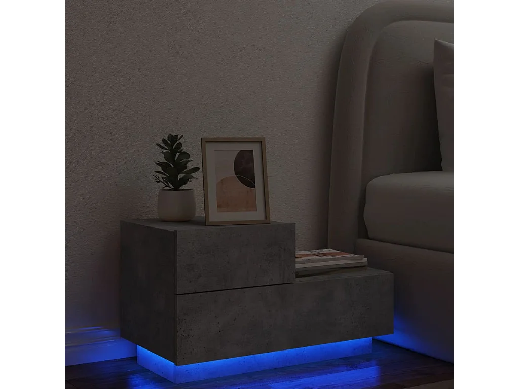 Mesita de noche con luces LED gris hormigón 70x36x40,5 cm