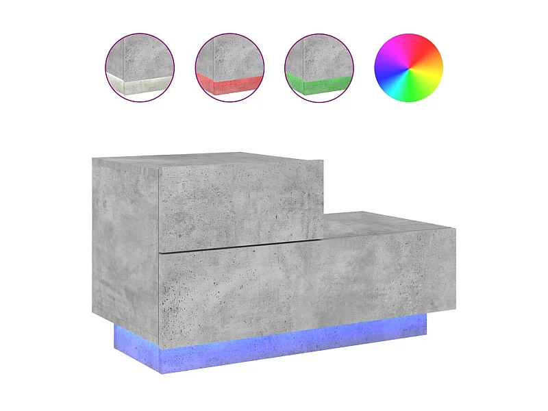 Comodino con luci led grigio cemento 70x36x40,5 cm