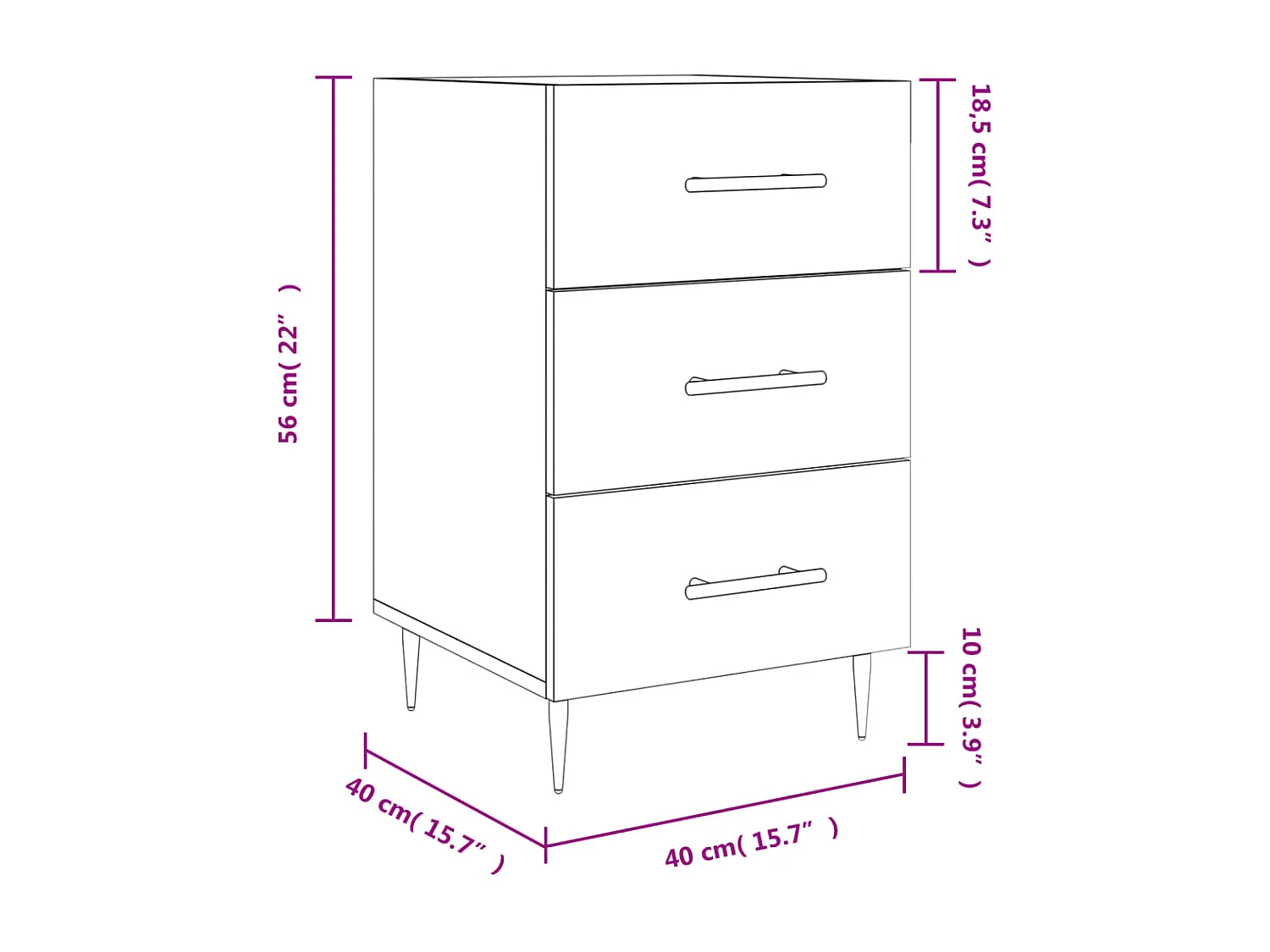 Comodino grigio cemento 40x40x66 cm in derivati del legno