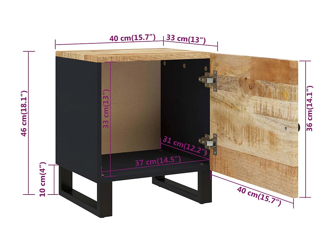 Comodini 2 pz 40x33x46 cm Legno massello di mango