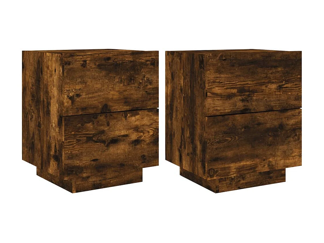 Mesas de cabeceira e luzes LED 2 peças carvalho fumado