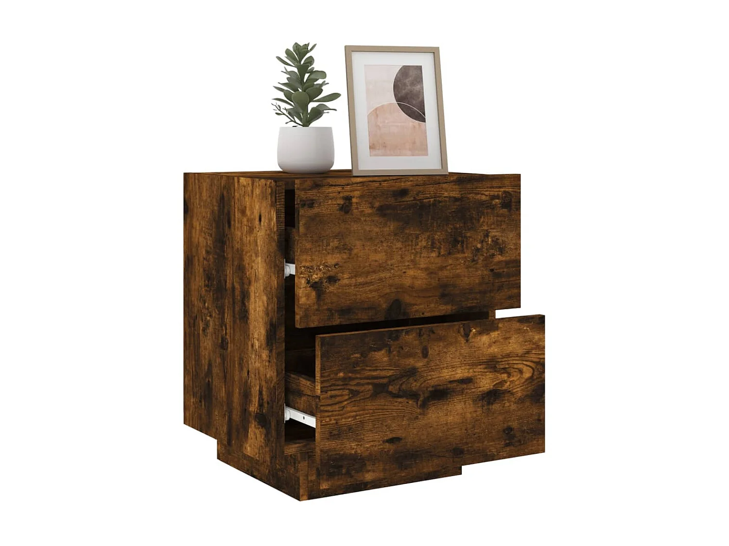 Mesas de cabeceira e luzes LED 2 peças carvalho fumado