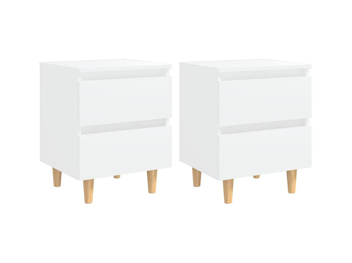 Comodini con gambe in pino 2 pz Bianco 40x35x50 cm