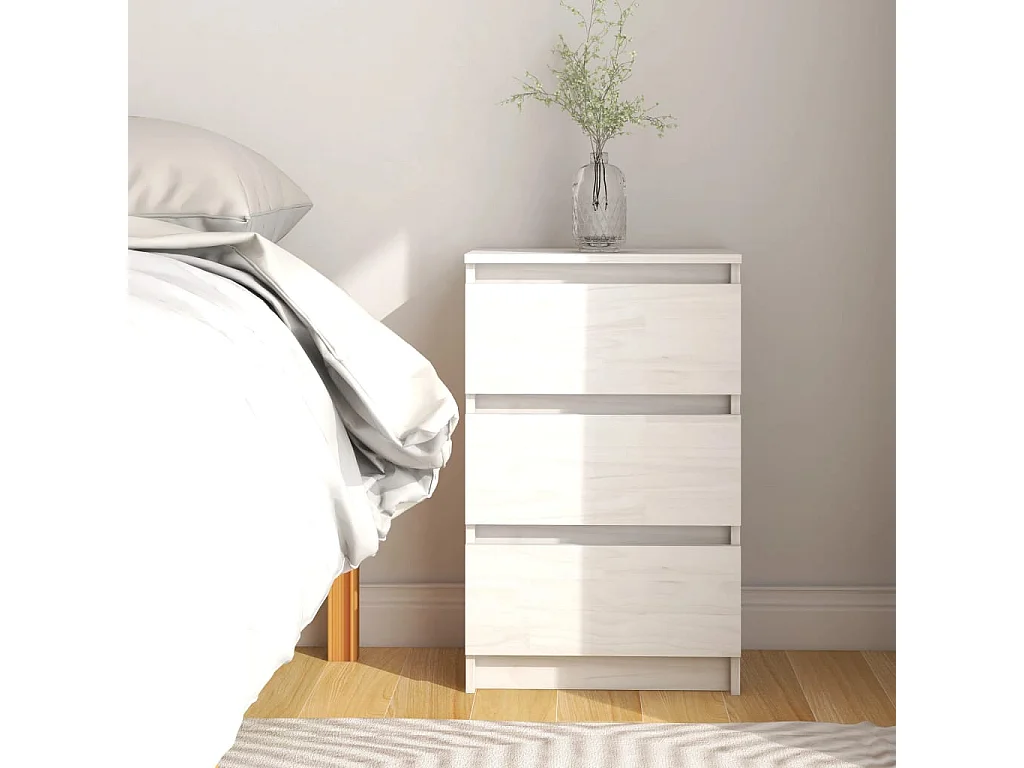 Table de chevet Blanc 40x29,5x64 cm Bois de pin solide
