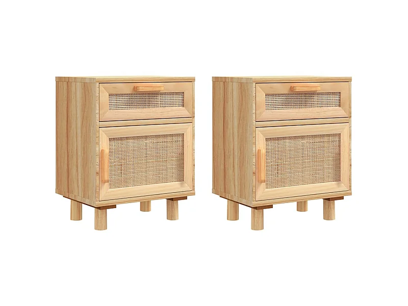 Tables de chevet 2 pcs Marron Bois pin massif et rotin naturel