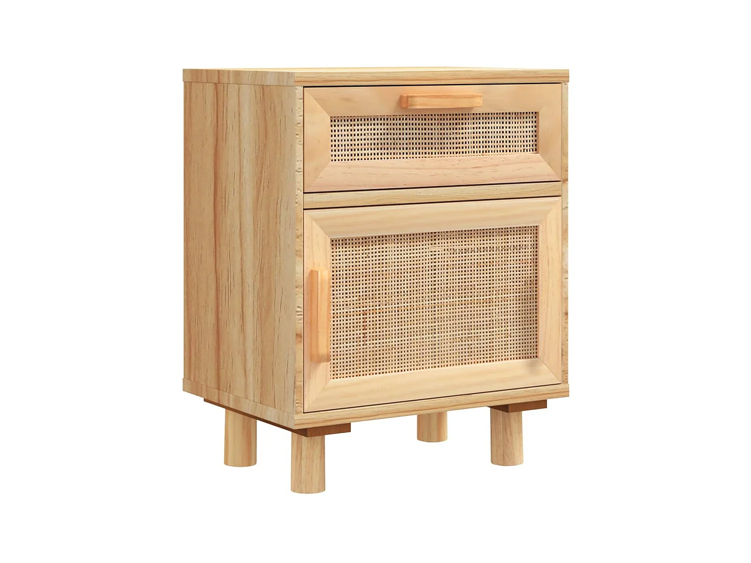 Tables de chevet 2 pcs Marron Bois pin massif et rotin naturel