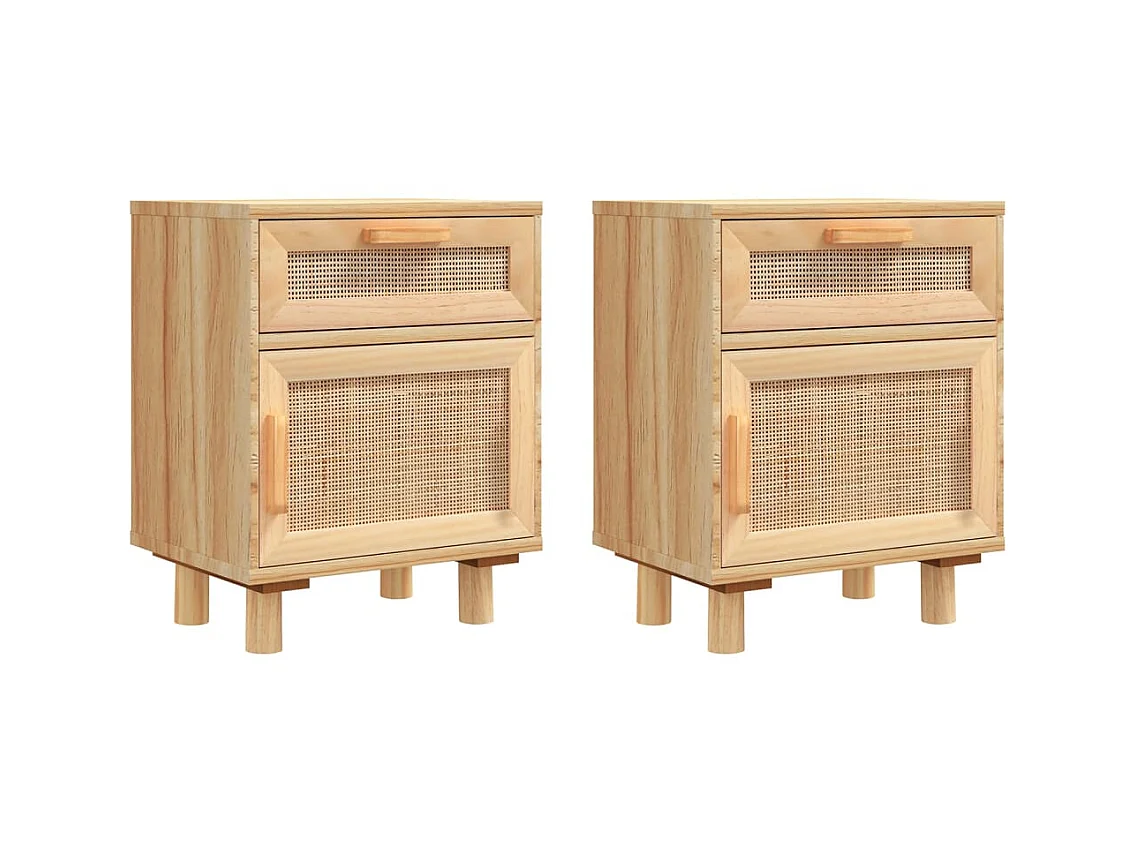 Tables de chevet 2 pcs Marron Bois pin massif et rotin naturel