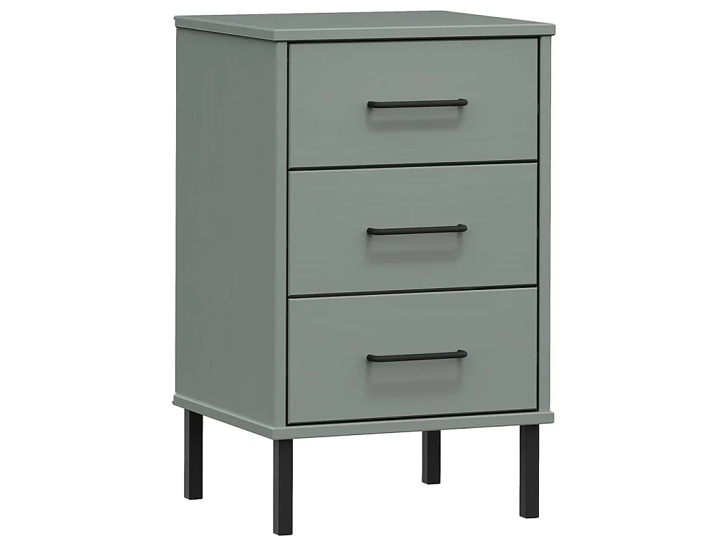 Comodino con gambe in metallo grigio Legno di pino massiccio OSLO